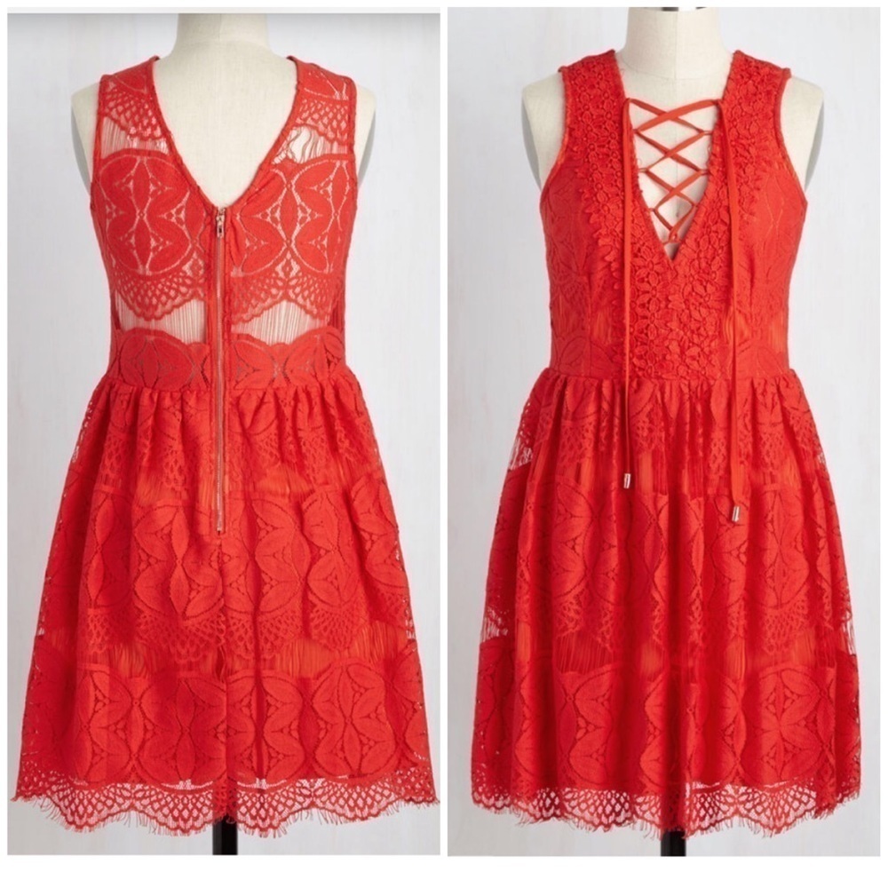 NEW Modcloth On a Hibiscus Note Lace Red Dress S​​​​​